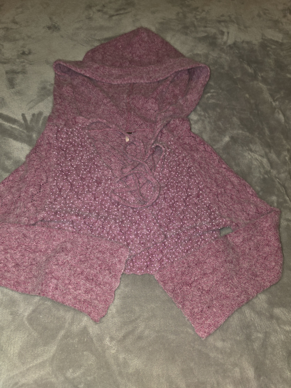 Free People Hooded Lace-Up Pearl Crop Sweater in Dusty Rose